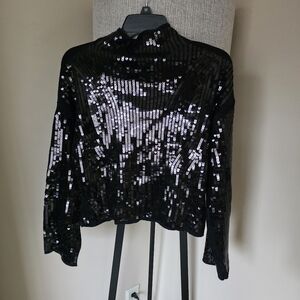 Marled Sequin Front Crop Sweater
